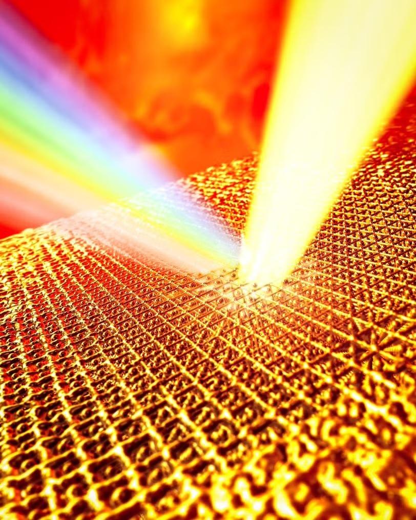 Laser irradiated lattice under heat depicting spectroscopy from heated region