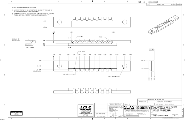Mechanical drawing of a target pillar designed for the PCI standard configuration 